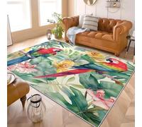Générique Antidérapant Tapis Salon 120x180 cm Tropical Fleurs Perroquet Monstera Deliciosa Tapis de Zone Moelleux à Flanelle Doux, Coloré Lavable Poils Ras Chambre Moderne Doux - Entretien Facile