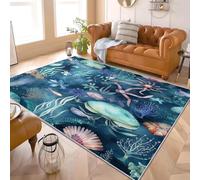 Générique Antidérapant Tapis Salon Chambre 140x200 cm Aquarelle Algues Crabe Corail, Tapis à Court Poils Doux Bleu Lavable en Machine Antifouling Décoration de Office, Couloir, Paillasson