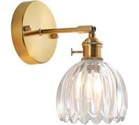 Générique Applique Murale en Verre Fleur Vintage Laiton Doré avec Interrupteur Lampe Murale E27 Luminaire Murale Intérieur Applique pour Salle de Bain (Transparent, 1 PCS)