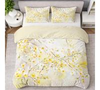 Générique Aquarelle Floral Housse de Couette Frais Fleur Plante Parure de Lit 140 x 200 cm Jaune Housse de Couette pour Garçons Filles Ados Chambre Décor avec 1 Taie d'oreiller