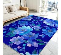 Générique Aquarelle vibrante Tapis Lavable Machine Salon 120 x 170 cm Antidérapant Poil Bas Résistant Motif Floral Bleu Motif Chambre Cuisine Entrée Salle Détente Dessous Lit Dortoir Décoration
