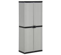 Générique Armoire de Rangement Jardin 3 Étagères, Armoire Patio Balcon en PVC et PP, 68x40x168 cm, Gris et Noir, Meuble Extérieur avec Porte Verrouillable