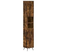 Générique Armoire de Salle de Bain avec Étagère Ouverte Breda Chêne Fumé | Meuble moderne, motif linéaire, bois d'ingénierie, porte réversible, rangement petits espaces, fixation murale