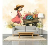Générique Art Abstrait Papier Peint Panoramique 450L x 315H cm, Aquarelle Botanique Floral Papillon Fresque Murale Papier Peint - Multicolore Poster Tableaux pour Salon Chambre à Coucher Salle de Jeu