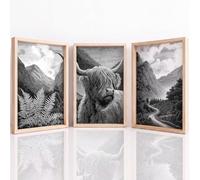 Générique Art mural Set of 3, Animal Tableau Decoration Murale, Rustique Vache Highland Montagne Serein Impression sur Toile pour Salon Chambre à Coucher, 42 x 59.4 cm Sans Cadre