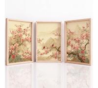Générique Art mural Set of 3, Asiatique Chinois Tableau Decoration Murale, Peinture Aquarelle Floral Montagne Oiseau Impression sur Toile pour Salon Chambre à Coucher, 21 x 29.7 cm Sans Cadre