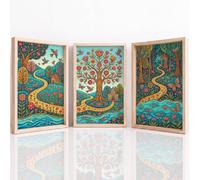 Générique Art mural Set of 3, Fantaisie Art Populaire Tableau Decoration Murale, Nature Forêt Arbre Fleur Maximalisme Impression sur Toile pour Salon Chambre à Coucher, 42 x 59.4 cm Sans Cadre