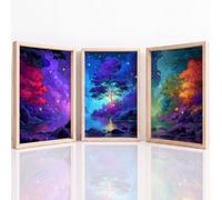 Générique Art mural Set of 3, Fantaisie Tableau Decoration Murale, Arbre De Vie Forêt Lac Onirique Magique Impression sur Toile pour Salon Chambre à Coucher, 29.7 x 42 cm Sans Cadre