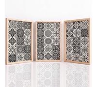 Générique Art mural Set of 3, Mosaïque Vintage Tableau Decoration Murale, Échiquier Carreau Floral Abstrait Élégant Impression sur Toile pour Salon Chambre à Coucher, 42 x 59.4 cm Sans Cadre