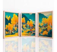 Générique Art mural Set of 3, Paysage Campagne Tableau Decoration Murale, Bouleau Argenté Forêt Montagne Doré Rural Impression sur Toile pour Salon Chambre à Coucher, 21 x 29.7 cm Sans Cadre