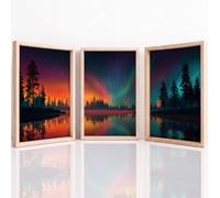 Générique Art mural Set of 3, Paysage Tableau Decoration Murale, Sombre Forêt Aurore Dégradé Lac Impression sur Toile pour Salon Chambre à Coucher, 42 x 59.4 cm Sans Cadre