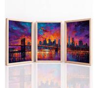 Générique Art mural Set of 3, Paysage Urbain Peinture À L'Huile Tableau Decoration Murale, Golden Gate Bridge Skyline Impression sur Toile pour Salon Chambre à Coucher, 50 x 70 cm Sans Cadre