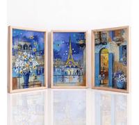 Générique Art mural Set of 3, Paysage Urbain Tableau Decoration Murale, Impressionniste Tour Eiffel Fleur Nuit Romantique Impression sur Toile pour Salon Chambre à Coucher, 42 x 59.4 cm Sans Cadre