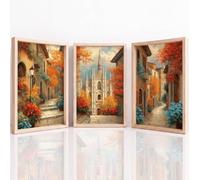Générique Art mural Set of 3, Paysage Urbain Tableau Decoration Murale, Romantique Automne Sagrada Familia Européen Vintage Impression sur Toile pour Salon Chambre à Coucher, 21 x 29.7 cm Sans Cadre
