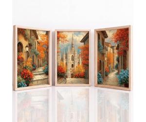 Générique Art mural Set of 3, Paysage Urbain Tableau Decoration Murale, Romantique Automne Sagrada Familia Européen Vintage Impression sur Toile pour Salon Chambre à Coucher, 50 x 70 cm Sans Cadre