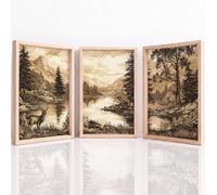 Générique Art mural Set of 3, Rural Nature Tableau Decoration Murale, Paysage Lac Forêt Vintage Serein Impression sur Toile pour Salon Chambre à Coucher, 50 x 70 cm Sans Cadre