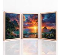 Générique Art mural Set of 3, Tropical Paysage Tableau Decoration Murale, Paysage Coucher De Soleil Océan Impression sur Toile pour Salon Chambre à Coucher, 29.7 x 42 cm Sans Cadre