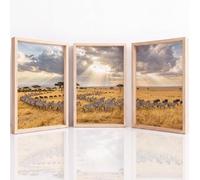 Générique Art mural Set of 3, Tropical Paysage Tableau Decoration Murale, Zèbre Gnou Sauvage Impression sur Toile pour Salon Chambre à Coucher, 21 x 29.7 cm Sans Cadre