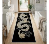 Générique Art Oriental Animaux Dragon Tapis De Couloir 60 x 120 cm, Noir Doux Et Confortable Tapis Long Étroit Lavable Antidérapant pour Entrée, Couloir, Cuisine Et Salon