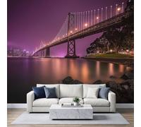 Générique Art Papier Peint Intissé Mural New York Nuit Pont Brooklyn, 3D Moderne Papier Peint Panoramique Salon Chambre à Coucherr Salle - Muraux Photo Décoration 150x105 cm