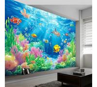 Générique Art Papier Peint Intissé Scène Sous-Marine Poisson Corail, Style de Bande Dessinée Papier Peint Photo 300 x 210 cm (L x H), pour Fresque Murale 3D HD pour Salon Chambre Cuisine