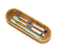 Générique Artificial Wicker Storage Basket Flatware Organizer | Cutlery Holder For Dining Table Buffet Pantry Vanity Entryway Cafeteria Canteen Counter Dresser Living Room