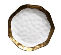 Générique Assiette à Steak en Céramique Blanche Bord Doré, Style Européen Classique, Facile à Nettoyer et Réutilisable, Cuisine Occidentale Élégante