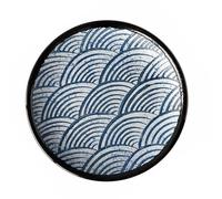 Générique Assiette Japonaise Vaisselle de Style Japonerie en Céramique Noire 7 Pouces Ronde Motif Vague Océanique, Facile à Nettoyer pour Salade et Desserts