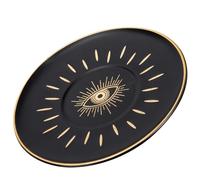Générique Assiette Ronde en Céramique Noire à Motif Œil Protecteur, Résistante à L'usure Bords Lisses, pour Dessert et Steak, Plateau Repas Élégant et Fonctionnel
