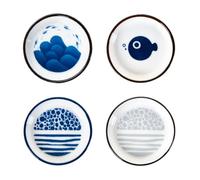 Générique Assiettes à Sauce en Céramique Bleue 4pcs, Vaisselle Compacte et Pratique pour Maison et Hôtel, Design Simple et Délicat, Support à Sauce Artisanal Plusieurs styles