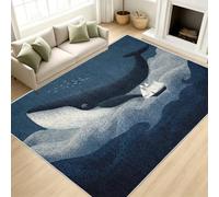 Générique Baleine Tapis Salon 200x290 cm, Grand Tapis Voilier Vague Dessin Animé Poil Court Lavable en Machine Antidérapant Doux pour Chambre Salle De Jeux Bureau Salle à Manger
