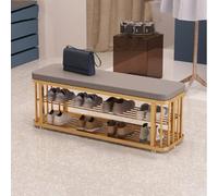 Générique Banc à Chaussures d'entrée en métal avec Coussin rembourré. Meuble à Chaussures capitonné pour l'entrée. Étagère à Chaussures à 2 Niveaux pour Salon ou Couloir. Gris foncé, 80 cm.