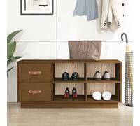 Générique Banc à Chaussures Marron Miel 100x34x45 cm en Bois de pin Massif, Meuble de Rangement pour entrée avec 2 tiroirs et 4 Compartiments, Assise Robuste pour chausser et déchausser