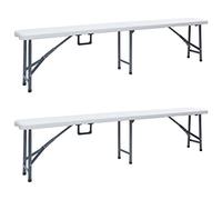 Générique Bancs De Jardin Pliables Lot De 2, 180 Cm, Blanc, Pehd | Cadre En Acier Stable, Pliable Avec Poignee, Ideal Pique-Nique Camping