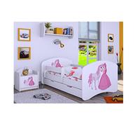 Générique BDW Lit pour Enfant avec Matelas et tiroir de lit - 140/160/180/190 - Différents Motifs pour garçon - Blanc (Princesse avec Cheval, 140 x 70)