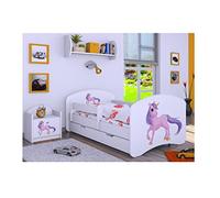 Générique BDW Lit pour Enfant avec Matelas et tiroir de lit - 140/160/180/190 Motifs différents pour garçon Blanc (Licorne, 160 x 80)