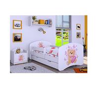 Générique BDW Lit pour Enfant avec Matelas et tiroir de lit - 140/160/180/190 Motifs différents pour garçon Blanc (Ours Amoureux, 190 x 90)