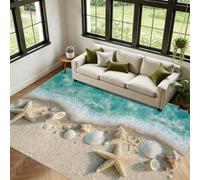 Générique Beach Coastal Tapis Salon 200x200cm Starfish Seashells