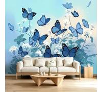 Générique Beaux-Arts Papier Peint Panoramique 500L x 280H cm, Fantaisie Animal Papillon Bleu Floral Papier Peint Intissé pour Salon Chambre à Coucher - Fresque Murale Art Poster Géant pour Bureau