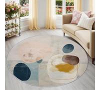 Générique BeigeTapis Rond,Lavable en Machine Antidérapant pour Salon et Chambre à Coucher Salon Bureau - Style Géométrie Organique Abstrait Moderne Tapis Rond Rond 120 cm