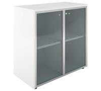 Générique Bibliothèque Basse H 89 cm Blanche Portes vitrées - Maestro