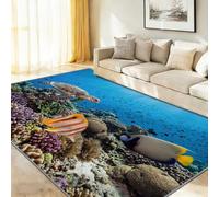 Générique Bleu Animal Marin Tapis Salon, 50x80 cm Doux Antidérapant Tapis | Lavable en Machine, Sous L’Eau Tortue Poisson Corail Tapis à Poils Courts pour Cuisine Bureau Chambre d'enfant Salle à Manger