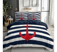 Générique Bleu Blanc imprimé Housse de Couette Crochet Marin Bleu Simple thème literie Enfants Adultes Housse de Couette 140 x 200 cmdoux décoration de Chambre, 2X Taie d'oreiller 65x65 cm