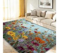 Générique Bleu Tapis 50 x 80 cm, Élégant Rustique Champs Fleuris Animal Papillon Tapis de Jeu Doux et Antidérapant pour Chambre Bébé & Ados, Lavable en Machine, Idéal pour Coin Lecture & Crèche