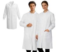 Générique Blouse Blanche Chimie Lycee Coton Homme Femme Blouse Medicale Bouton Pression Blouse Infirmiere Femme Manche Longue avec Poignets Côtelés Col V avec Poche pour Étudiant Hospital Infirmière