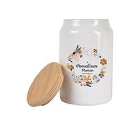 Générique Bocal 500 ml “Merveilleuse Maman” personnalisable avec prénom - Pot à biscuits/bonbons avec couvercle bois - Idée cadeau maman