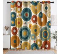 Générique Bohème Cercles Concentriques Lot de 2 Rideaux occultants | Rideaux à œillets Isolation Thermique décoratifs Moderne Milieu Siècle Géométrie pour Chambre, Salon, 117L X 138H cm