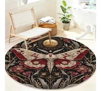 Générique Bohème Tapis Rond Lavable Antidérapant, Papillon Lune Rond Tapis 120 cm Doux à Poil Ras pour Salon Chambre Bureau, Insecte Tapis Circulaire Décoration Intérieure