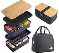 Générique Boite a repas noire avec couverts et sac isotherme, ideal pour adulte et etudiants, pour le travail, l'école et deplacements
