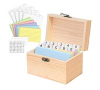 Générique Boîte De Fiches | Boîtier En Bois Pour Cartes - Avec Intercalaires Pour Fiches Bristol - Idéal Pour Étudiants, Bureau Et École À La Maison